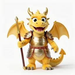 a yellow dragon paladin as a muppet plush wearing armor and holding a toy sword, photorealistic, nature, photography, national geographic, sesame street