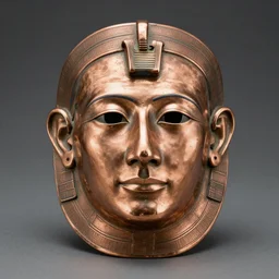 funerary mask of benjamin netanyahu. moche style, copper, product photography
