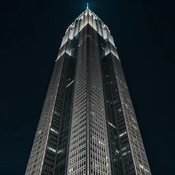tallest building, full shot, photo, geometries, elegant, Fibonacci, volumetric lighting, epic composition, intricate details, dark neon punk, by denis villeneuve , Greg Rutkowski and Alphonse Mucha