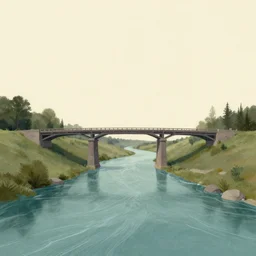 a river flowing under a bridge, concept art by nina tryggvadottir, featured on deviantart, environmental art, matte background, storybook illustration, concept art