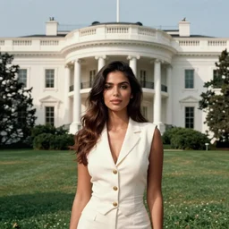mia khalifa in front of the white house, national geographic, canon 5 0 mm, cinematic lighting, photography, retro, film, kodachrome