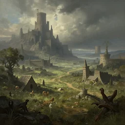 a medieval wasteland, epic atmosphere, by greg rutkowski, nature by asher brown durand