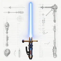 parts diagram of a light sabre with parts labeled, intricate and detailed assembly drawing of a light sabre, photorealistic, symmetrical fine details, full color, jaw dropping details, fantasy concept art, hyper realistic illustration, 8 k, artstation