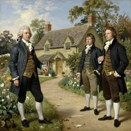 Jean-Baptiste Monge and Solomon Joseph Solomon and Richard Schmid and Jeremy Lipking victorian genre painting portrait painting of an english country cottage with a stone path and flower garden