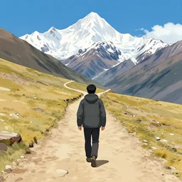 POV: walking a dirt path in the tibetan mountains, manga art
