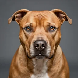 a portrait of a red pitbull with snake eyes