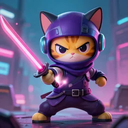 cute angry ninja cyberpunk cat fighting with a lase sword, artstation, highly detailed, colorfull, digital painting, deep focus, sharp, smooth, rossdraws