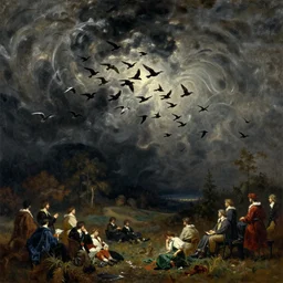 a landscape of swirling darkness and shadow with a swarming flock of birds, extremely detailed oil painting, sargent and leyendecker, savrasov levitan polenov, bruce pennington, tim hildebrandt, digital art, landscape painting, trending on artstation, masterpiece