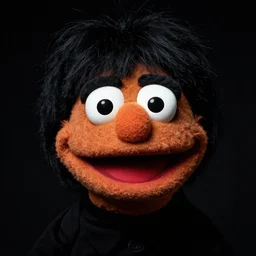 close up high contrast portrait with 8 5 mm lens depicting charles manson as a muppet, by alex grey