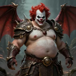 a ruthless clown paladin, 8 k, fat body hyperrealistic, dragon slayer, hyperdetailed, fantasy portrait by laura sava