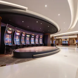 extreme wide angle curved perspective digital art of indoor casino with a stage pale colors by anton fadeev from nightmare before christmas