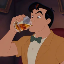 man drinking whiskey on birthday, highly detailed 2 d illustration in matte colors, artwork by disney studio