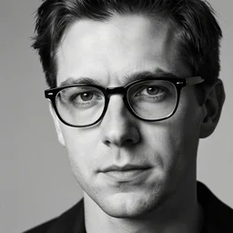 monochrome tommy ingberg portrait of a bespectacled man who looks like nick lansbury high definition