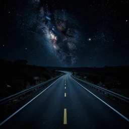 a cosmic highway winding into the distance in a scene from the movie bladerunner