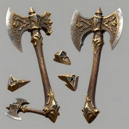 2 d ornamental axe, game design asset pack, game assets, highly detailed, high fantasy, mmorpg, dnd, many angles