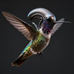 a hummingbird - xenomorph, designed by h. r. giger, sci fi, intricate, 8 k octane detailed render, post - processing, extremely hyperdetailed, maya, dark background, sharp focus, blender, cinematic lighting + masterpiece, trending on artstation