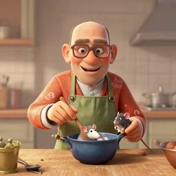 walter white in ratatouille cooking with rat friend