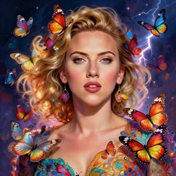 a portrait of scarlett johansson consisting of colorful butterflies, intricate, vibrant colors, glowing light, ambient lightning, digital painting, highly detailed, ray tracing, artstation, concept art, smooth, sharp focus, illustration, art by artgerm and greg rutkowski and alphonse mucha, 8 k
