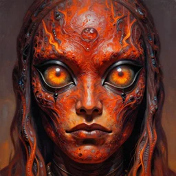 close up sci - fi hippie poster art simon stalenhag gundam monster eyes, lava skin, elegant, highly detailed, centered, digital painting, concept art, smooth, sharp focus, illustration, artgerm, tomasz alen kopera, peter mohrbacher, donato giancola, joseph christian leyendecker, wlop, frank frazetta