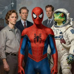 man in spider man costume, lizard in costume astronaut, hauntingly surreal, highly detailed painting by francis bacon, edward hopper, adrian ghenie, gerhard richter, and james jean soft light 4 k,