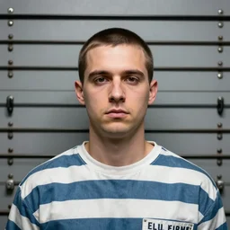 deer headed man, striped prison clothing, old jail mugshot