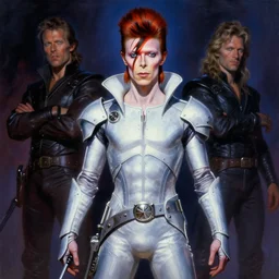 beautiful realistic fantasy painting of david bowie moon knight, by pascal blanche and Frazetta and Beksinski, volumetric lighting, trending on art station, polarizer filter