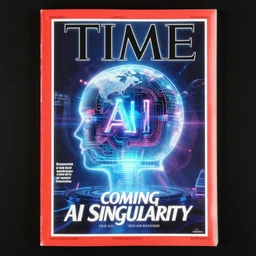 TIME magazine cover, the coming AI singularity, 4k, analog