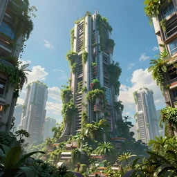 futuristic cityscape skyrise in ruin, overgrown with plants and trees, by ivan aivazovsky and jean giraud, coherent, hyper realism, high detail, vivid colors, octane render, unreal engine, 8 k, smooth gradients, high contrast, depth of field by jacek yerka