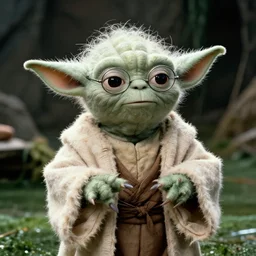 film still of Danny Devito!!! wearing his glasses as Yoda in the swamp in The Empire Strikes Back 1980