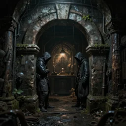 A secret hideout in the sewers for thieves and assassins, fantasy inspired, 8k resolution, upscaled, high detail, damp, masterpiece,