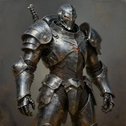 arcane magitech power armor, heavy steel armour, realistic oil painting by Thomas Cole and Wayne Barlowe