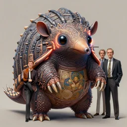 anthropomorphic highly detailed group portrait of funny mr bean neon giant cute eyes armadillo, intricate, elegant, highly detailed, digital painting, artstation, concept art, smooth, sharp focus, illustration, art by artgerm, bob eggleton, michael whelan, stephen hickman, richard corben, wayne barlowe, trending on artstation and greg rutkowski and alphonse mucha, 8 k