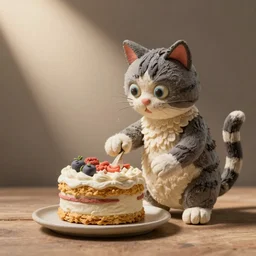 a cat making cake, claymation