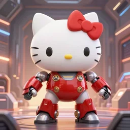 4 k footage from live action sci - fi film about mecha hello kitty, action shot, giant robot hello kitty