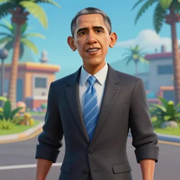 a screenshot of barack obama in the video game fortnite, 3 d rendering. unreal engine. amazing likeness. very detailed. cartoon caricature - 4