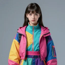 full portrait view high quality realistic render high detail cinematic digital concept art of a young woman dressed in stylish vibrant future clothing with face visible by artgerm and greg rutkowski and marc simonetti, artstation trending, vibrant colour and blank background,