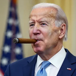 a photo of joe biden with a cigar on his mouth