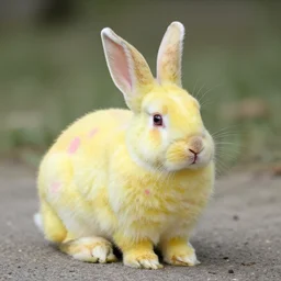 Yellow rabbit with pink spots