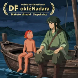 a fishperson and a male druid sit together on a wooden ship at night, concept art, dof, cryengine, digital art, detailed background, makoto shinkai