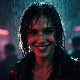 closeup headshot of the rock smiling in the rain, bladerunner, backlit, night club, futurepunk, gta v, pinup, nagel, arney freytag, dark moody, cinematic, greg rutkowski, octane!