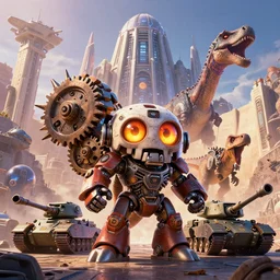 digimon pixar googly eyes warm colored, highly detailed cinematic scifi render of 3 d sculpt of spiked gears of war skulls bucketwheel jabbas palace cybertron fury road m 1 tank dinosaurs, military chris foss, john harris, hoover dam'aircraft carrier tower'beeple, warhammer 4 0 k, halo, star citizen, halo, mass effect, high tech industrial, artstation unreal, 4 k, 8 k, hd