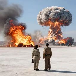 1 9 5 0 s couple being incinerated by nuclear war, burning up, atomic mushroom cloud in distance h 6 4 0