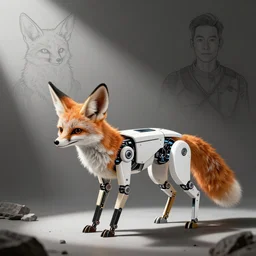 fennec fox robot, greg simkins, line drawing, android jones, victo ngai