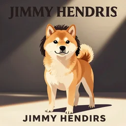 Shiba Inu illustration in the style of a jimmy hendrix poster