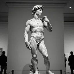a robot sculpted by michelangelo, museum setting, professional photograph, tri - x 4 0 0 black and white