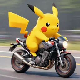 pikachu, motorcycle, pikachu riding motorcycle, nestor canavarro hyperrealist art style, sharp brushstrokes