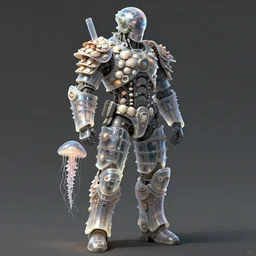 a futuristic soldier with jellyfish and seashell armor plating in staggered layers, full body, translucent plates, sci - fi, highly detailed, digital painting, trending on artstation, concept art, sharp focus, illustration, art by artgerm and greg rutkowski and daytoner and tom bagshaw