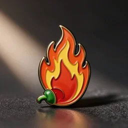 a retro minimalistic fire flaming jalapeno enamel pin, hd, concept art