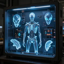 Terminator in holograms of alien artifacts, electrical case display, total recall tech, , ultrarealistic, dramatic lighting, electrical details, high details, 4k, 8k, best, accurate, trending on artstation, artstation, photorealism, ultrarealistic, digital painting, style of Tristan Eaton Stanley Artgerm and Hajime Sorayama, Caravaggio, Boris Vallejo