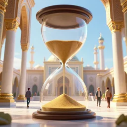sultan's palace in an hourglass filling with sand, large pillars, by peter mohrbacher dan mumford craig mullins nekro, cgsociety, pixiv, volumetric light, 3 d render